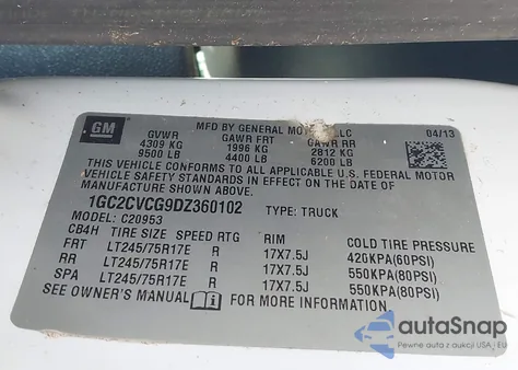 2013 Chevrolet Silverado 2500Hd Work Truck from USA, damaged, VIN 1GC2CVCG9DZ360102